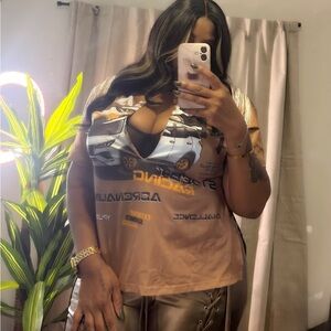 Stylish Graphic Print Top - Brown